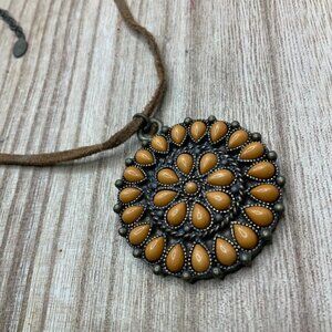 Robert Rose Medallion Pendant on Suede Necklace